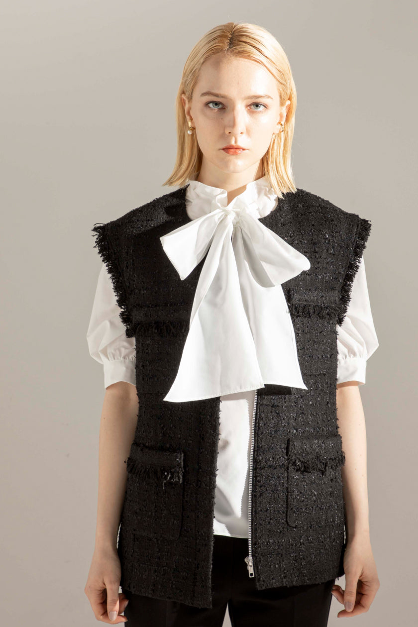 em. Ribbon Yarn Tweed Gilet - ベスト